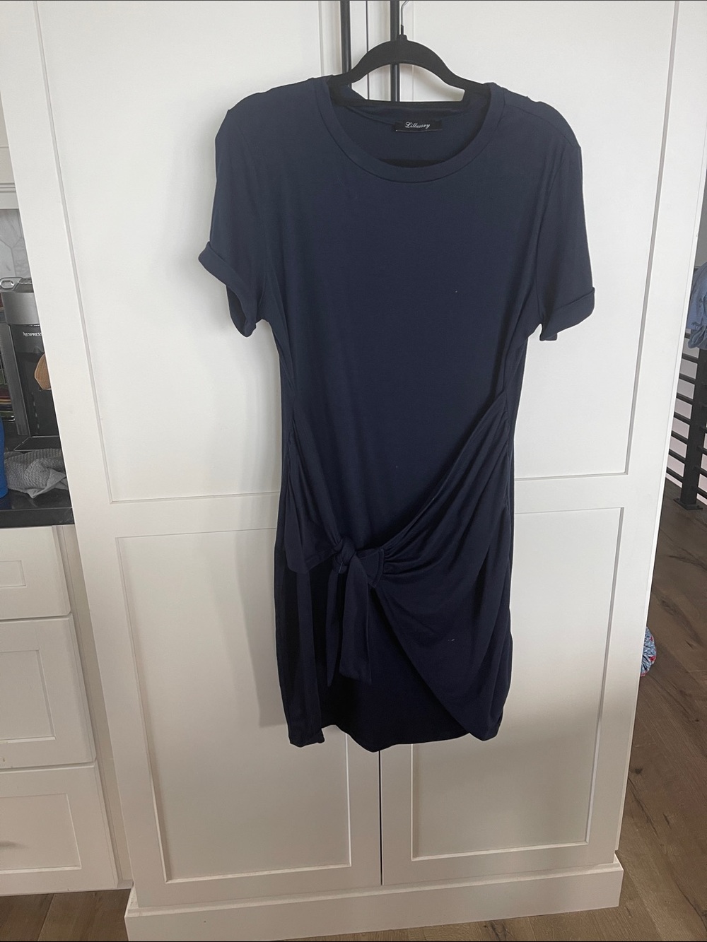 Dainty Navy Knot-Front T-Shirt Dress